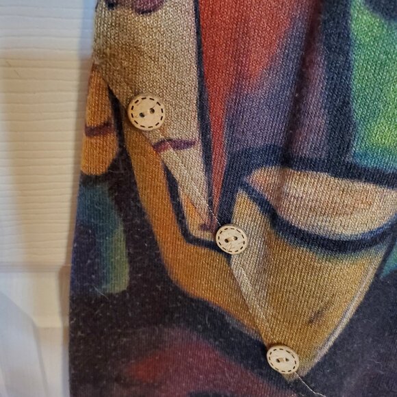 Radzoli Medium Earthtone Wine and Wine Glass Long Sleeve Knit Tunic Top - Picture 3 of 6